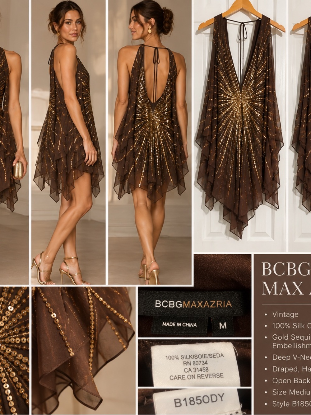 Vintage BCBG Max Azria 100% Silk Sequin Dress – Size M